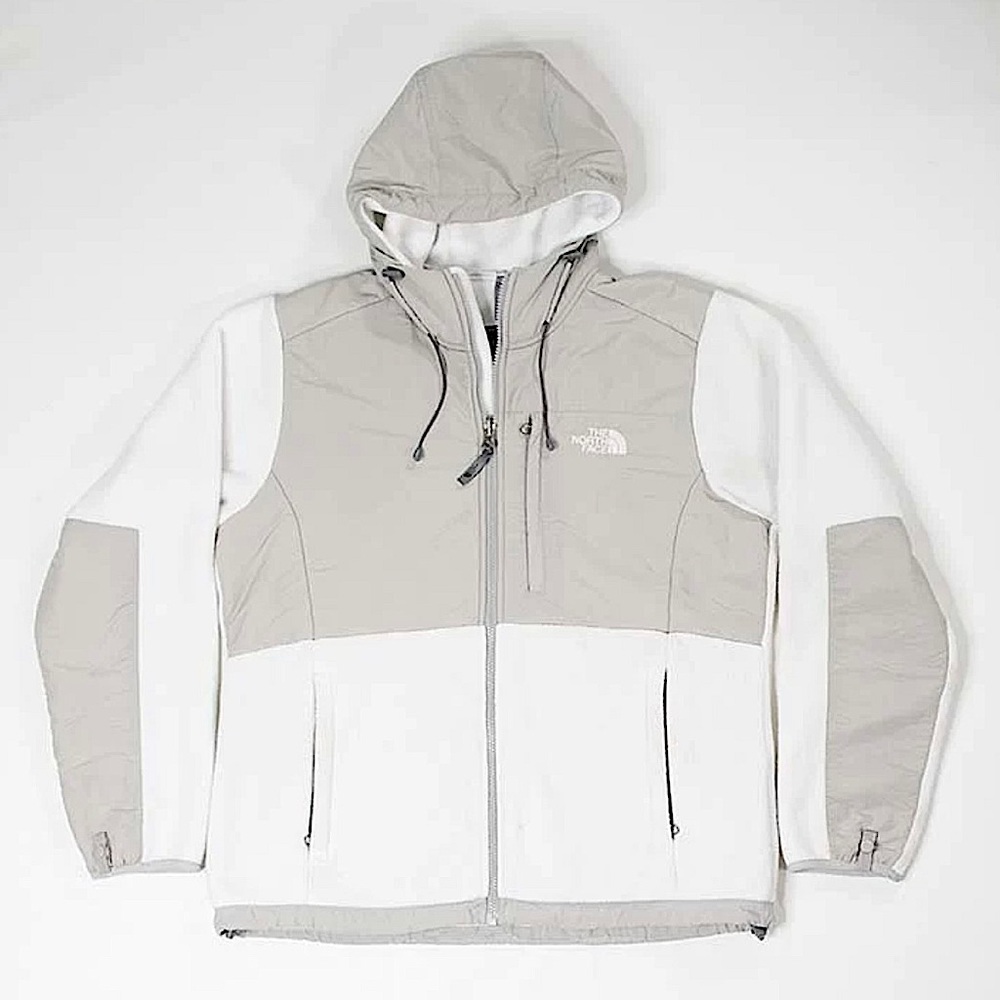 Women's North Face Denali 2 Gray & White Fleece Hooded Zipper Jacket size Large
